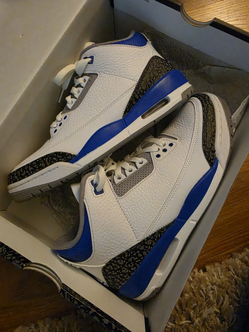 Jordan 3 Retro Men's White and Racer Blue-Black Low-Top Sneakers